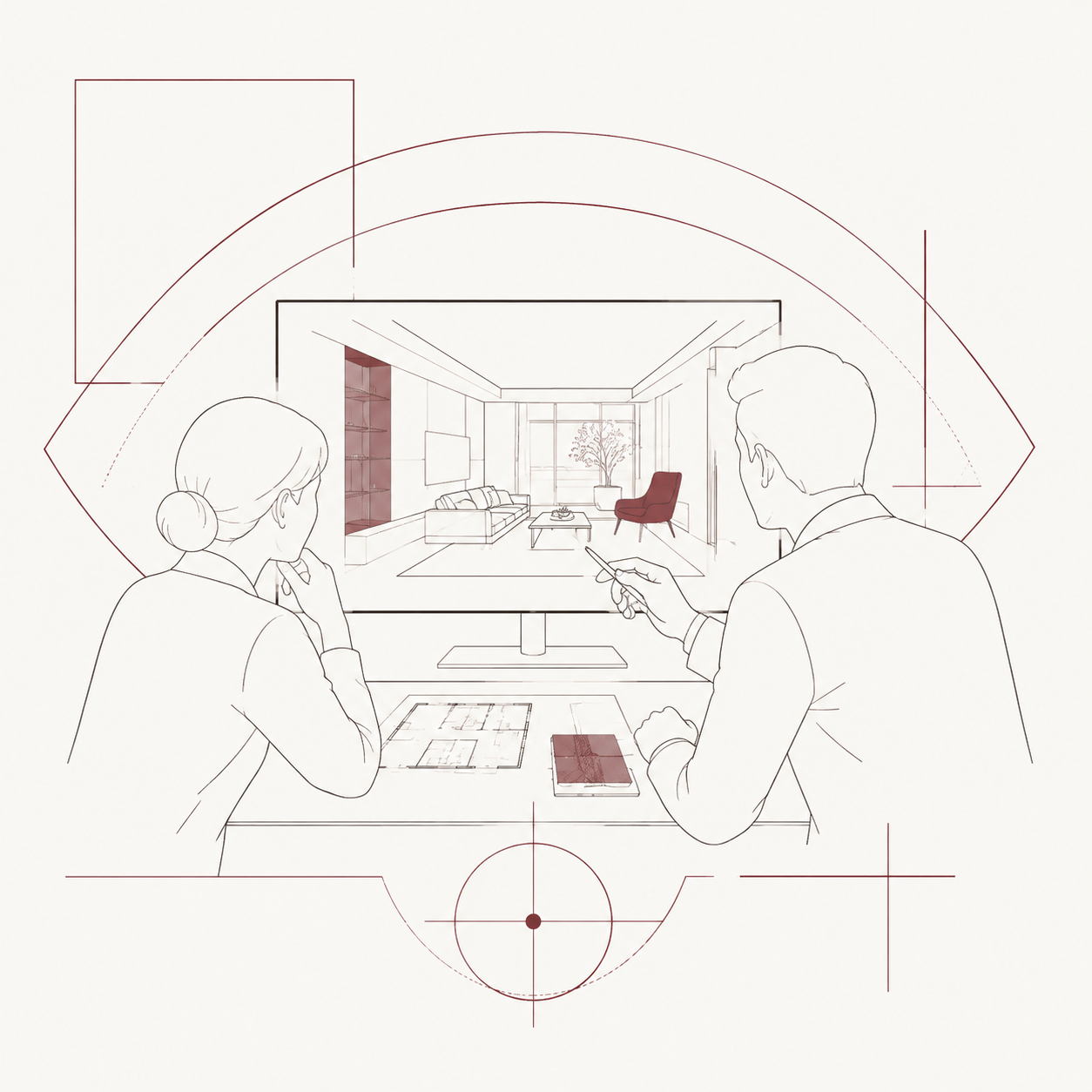 Designer and client reviewing the spatial visualisation
