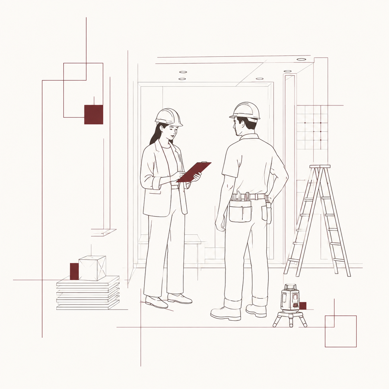 Designer and tradesperson coordinating works on site