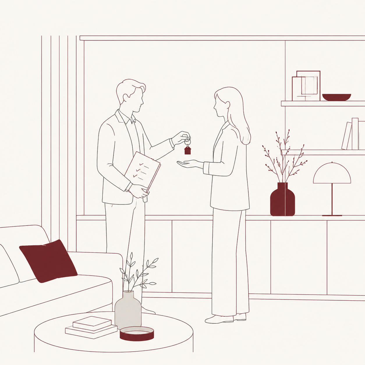 Designer handing the completed residence key to the client